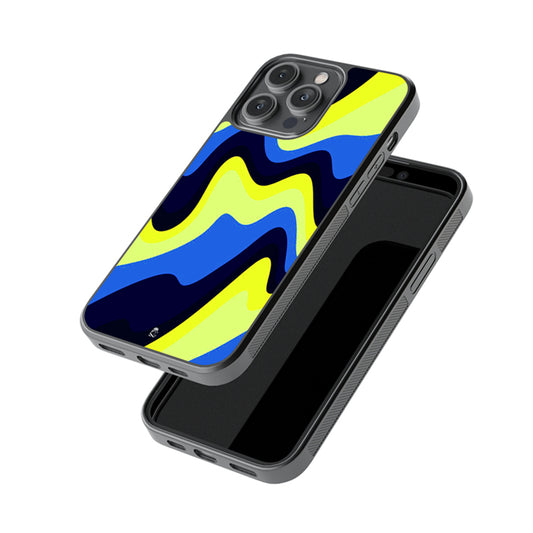 Wavelike Yellow Blue Pattern Glossy Metal Case