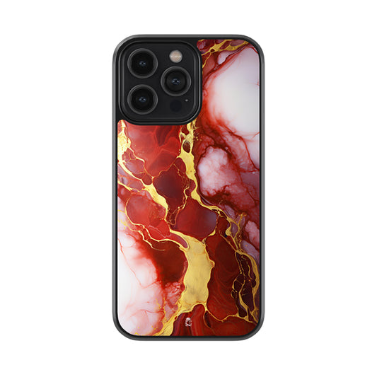 Pain Forest Gold Red Marble Glossy Metal Case
