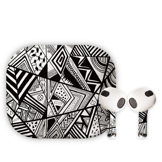Abstractive Black and White Doodles Earbuds Skin