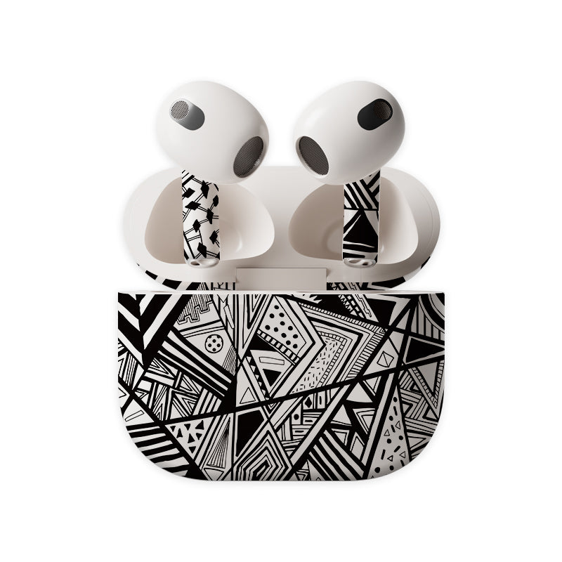 Abstractive Black and White Doodles Earbuds Skin