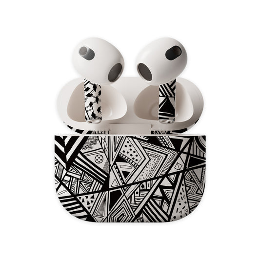 Abstractive Black and White Doodles Earbuds Skin