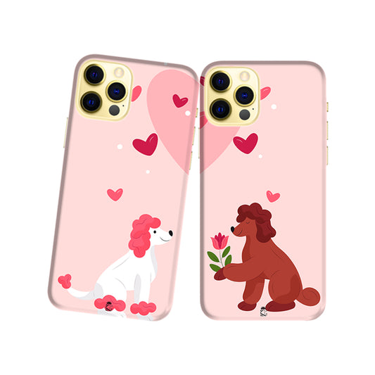 Cute Dog Love Slim Hard Couple Phone Case