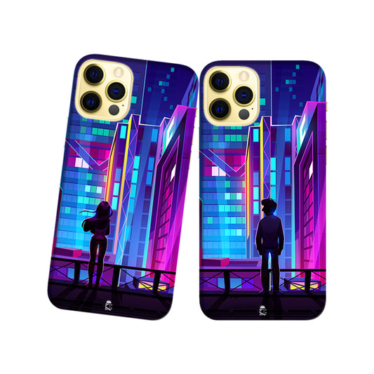 Neon City With Love Heart Slim Hard Couple Phone Case