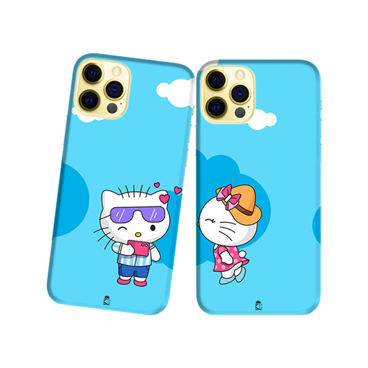 Cute Kittie Pair Slim Hard Couple Phone Case
