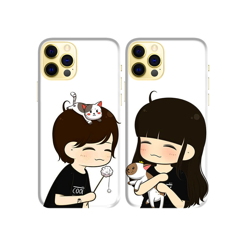 Cat Family Couple Slim Hard Couple Phone Case