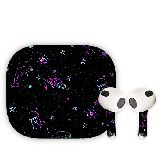 Trippy Neon Galaxy Earbuds Skin