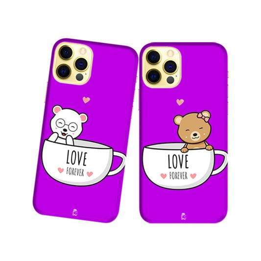 Love Forever Bear Cups Slim Hard Couple Phone Case