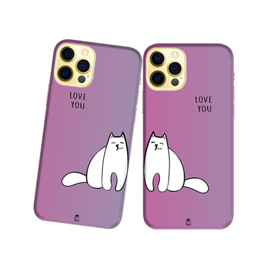 Cat Love Slim Hard Couple Phone Case