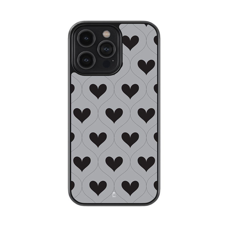 Black and Grey Spiral Hearts Glossy Metal Case
