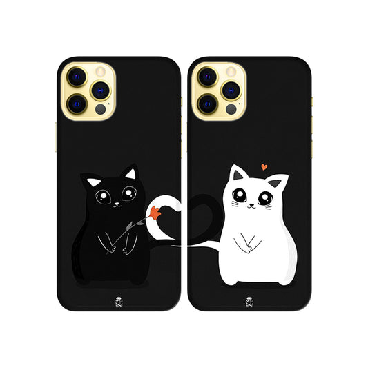Cute Cat Love Slim Hard Couple Phone Case