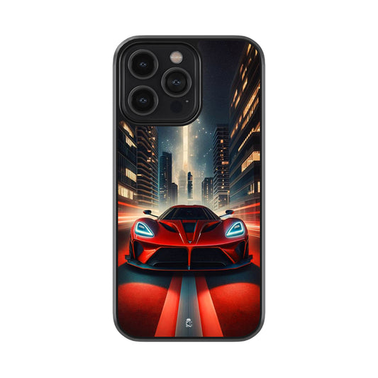 Red Super Car In City Glossy Metal Case