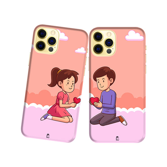 Exchanging Hearts Slim Hard Couple Phone Case