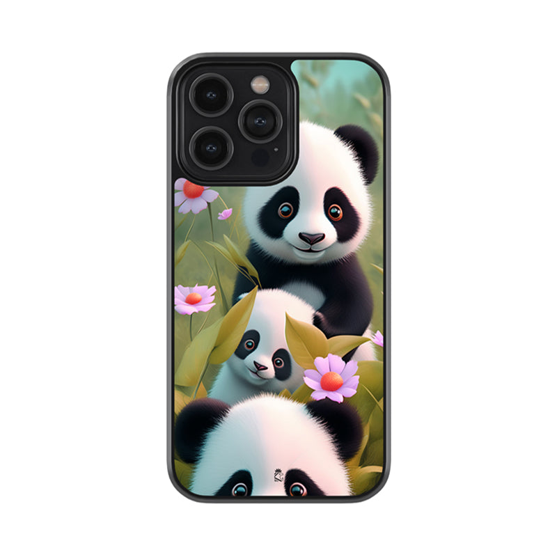Small Panda Family Glass Case