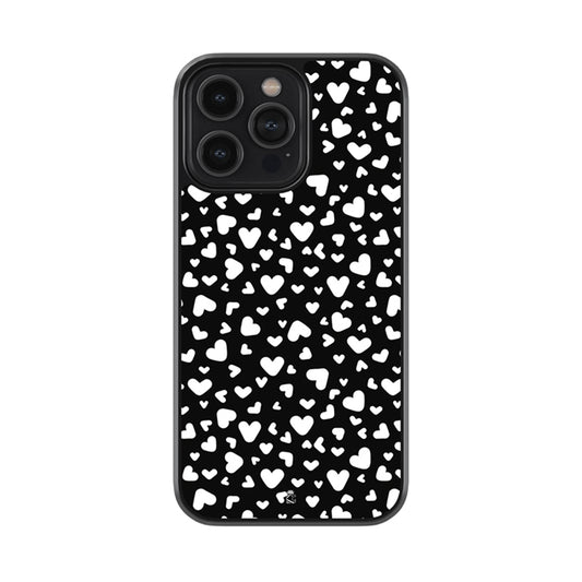 White Black Hearts Glossy Metal Case