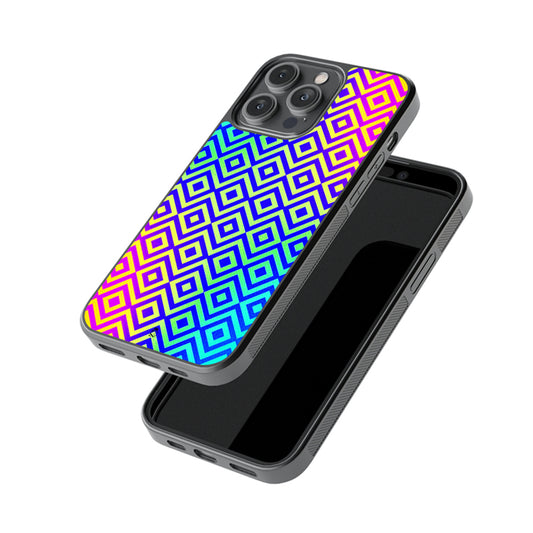 Blue Quadrangles Pattern Glossy Metal Case