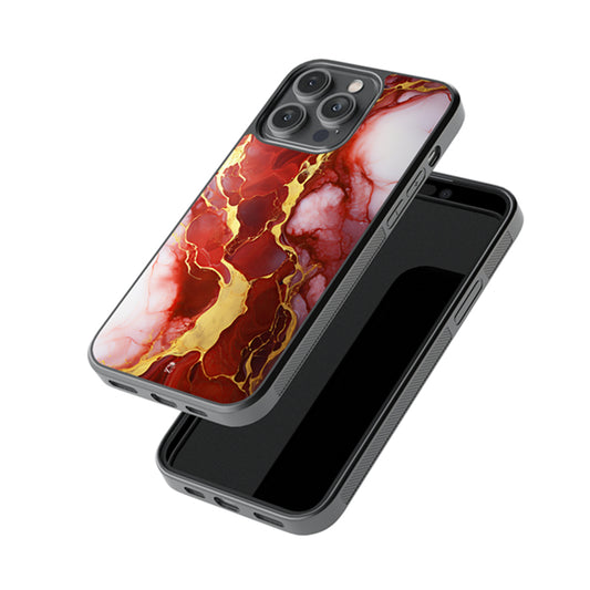Pain Forest Gold Red Marble Glossy Metal Case