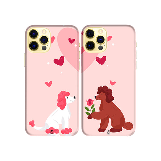 Cute Dog Love Slim Hard Couple Phone Case