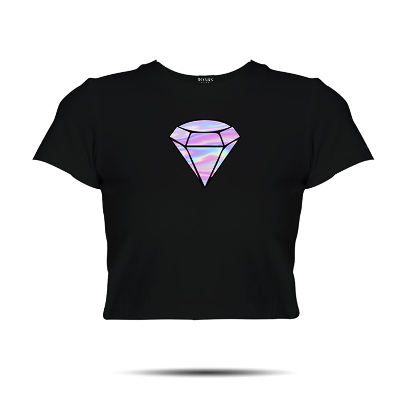 Diamond Holographic Reflective Foil Women's Cropped Top
