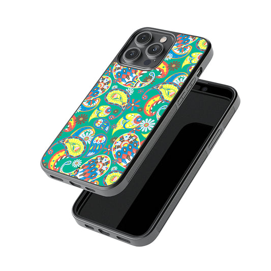 Green Paisley Saree Glossy Metal Phone Case