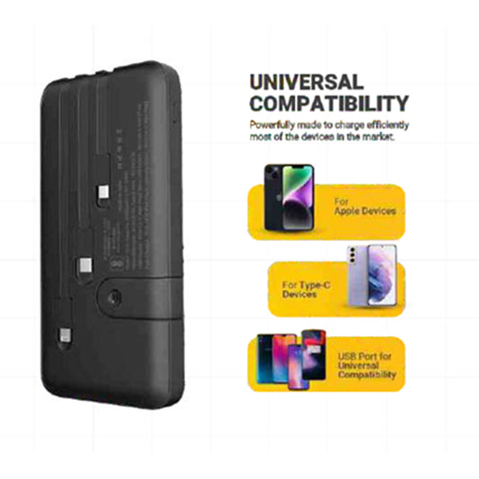 3 in 1 In-Base Power Bank | 20000 MAH | 12W Fast Charging | in Built Cables
