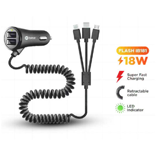 In-Base 2 USB Plus 3 in 1 Cable | Car Charger | 3.6A