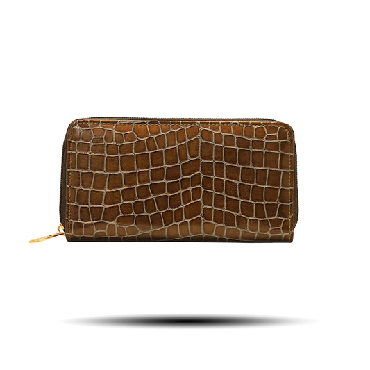 Roars Crocodile Patterned Leather Clutch Bag