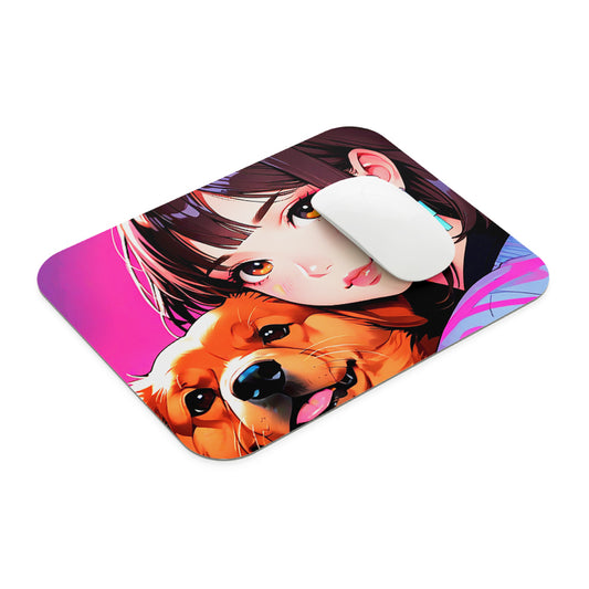 Cute Girl and Dog Mouse Pad