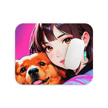 Cute Girl and Dog Mouse Pad