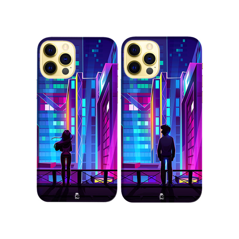 Neon City With Love Heart Slim Hard Couple Phone Case