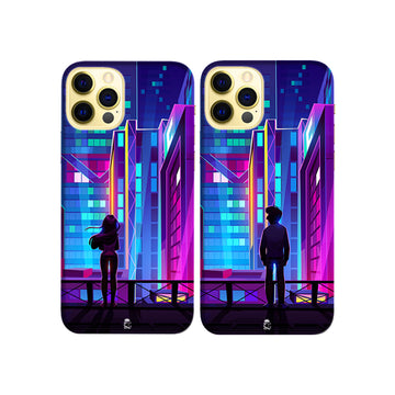 Neon City With Love Heart Slim Hard Couple Phone Case