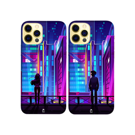Neon City With Love Heart Slim Hard Couple Phone Case