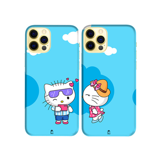 Cute Kittie Pair Slim Hard Couple Phone Case