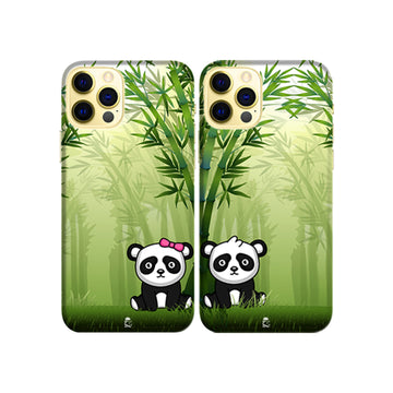 Cute Pandas Slim Hard Couple Phone Case