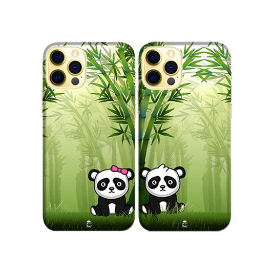 Cute Pandas Slim Hard Couple Phone Case