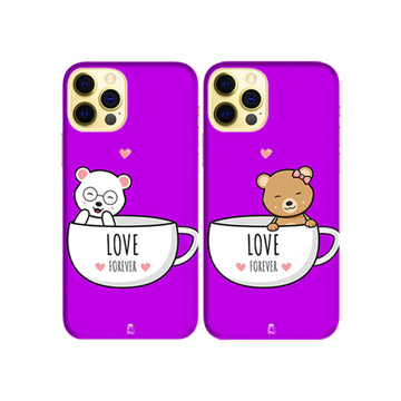 Love Forever Bear Cups Slim Hard Couple Phone Case