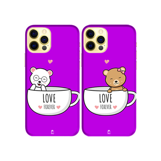 Love Forever Bear Cups Slim Hard Couple Phone Case