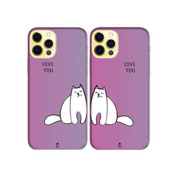 Cat Love Slim Hard Couple Phone Case
