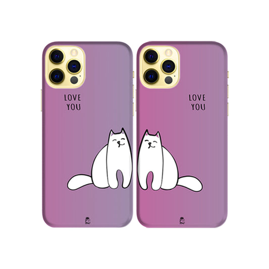 Cat Love Slim Hard Couple Phone Case