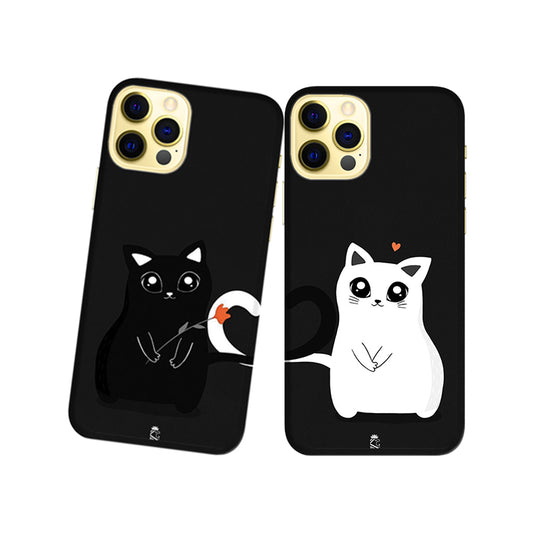 Cute Cat Love Slim Hard Couple Phone Case