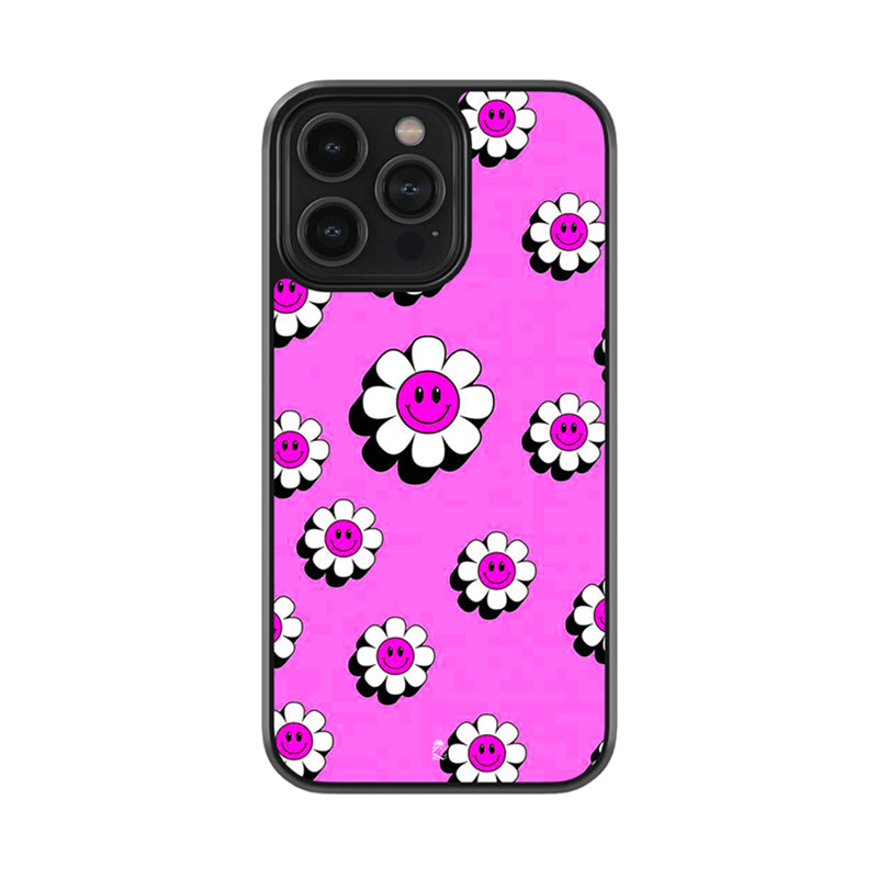 Smiling Flowers Pattern Glossy Metal Case