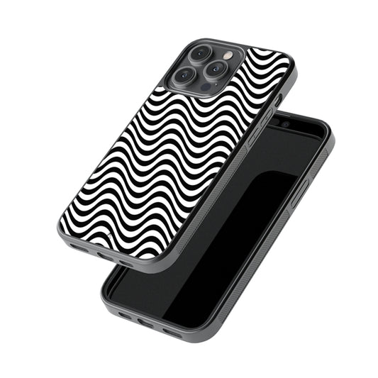 Black White Curvy Waves Pattern Glossy Metal Case