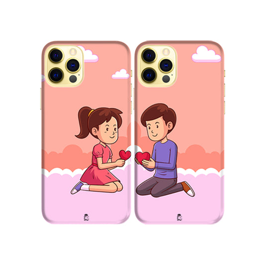 Exchanging Hearts Slim Hard Couple Phone Case