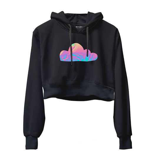 Arrested Mist Holographic Reflective Foil Crop Hoodie