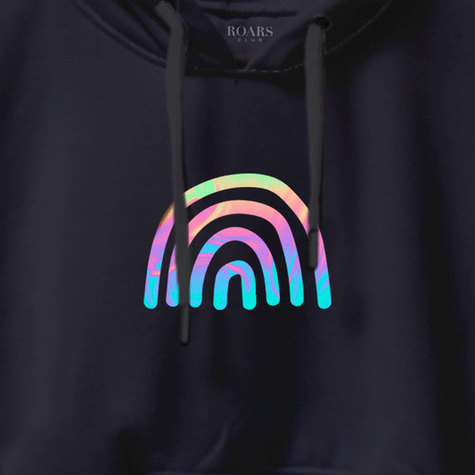 Polychromatic Arcs Holographic Reflective Foil Crop Hoodie