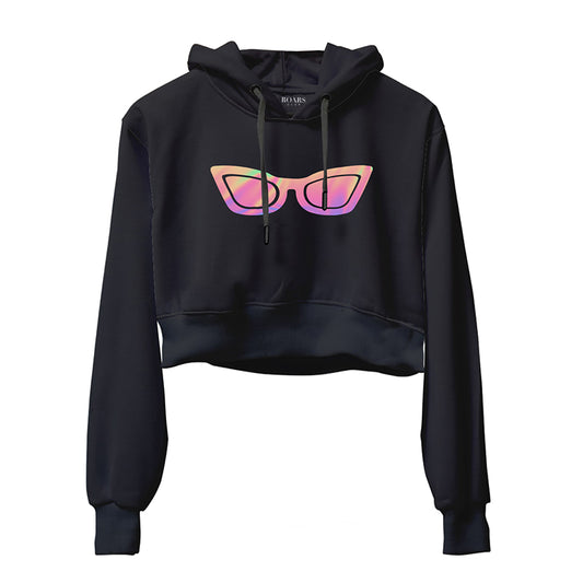 Cool Bifocal Holographic Reflective Foil Crop Hoodie