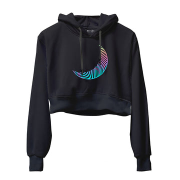 Freaky Crescent Moon Holographic Reflective Foil Crop Hoodie