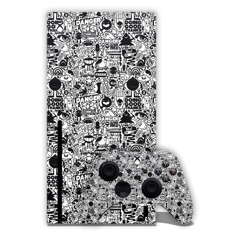 White and Black Doodles Xbox Skin