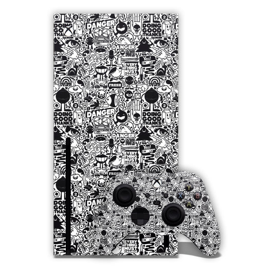 White and Black Doodles Xbox Skin