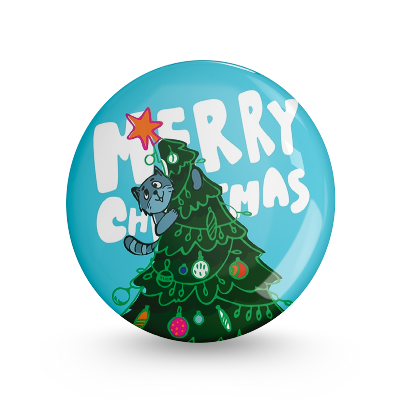 Cat Christmas Pin-back Button Badge