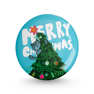 Cat Christmas Pin-back Button Badge